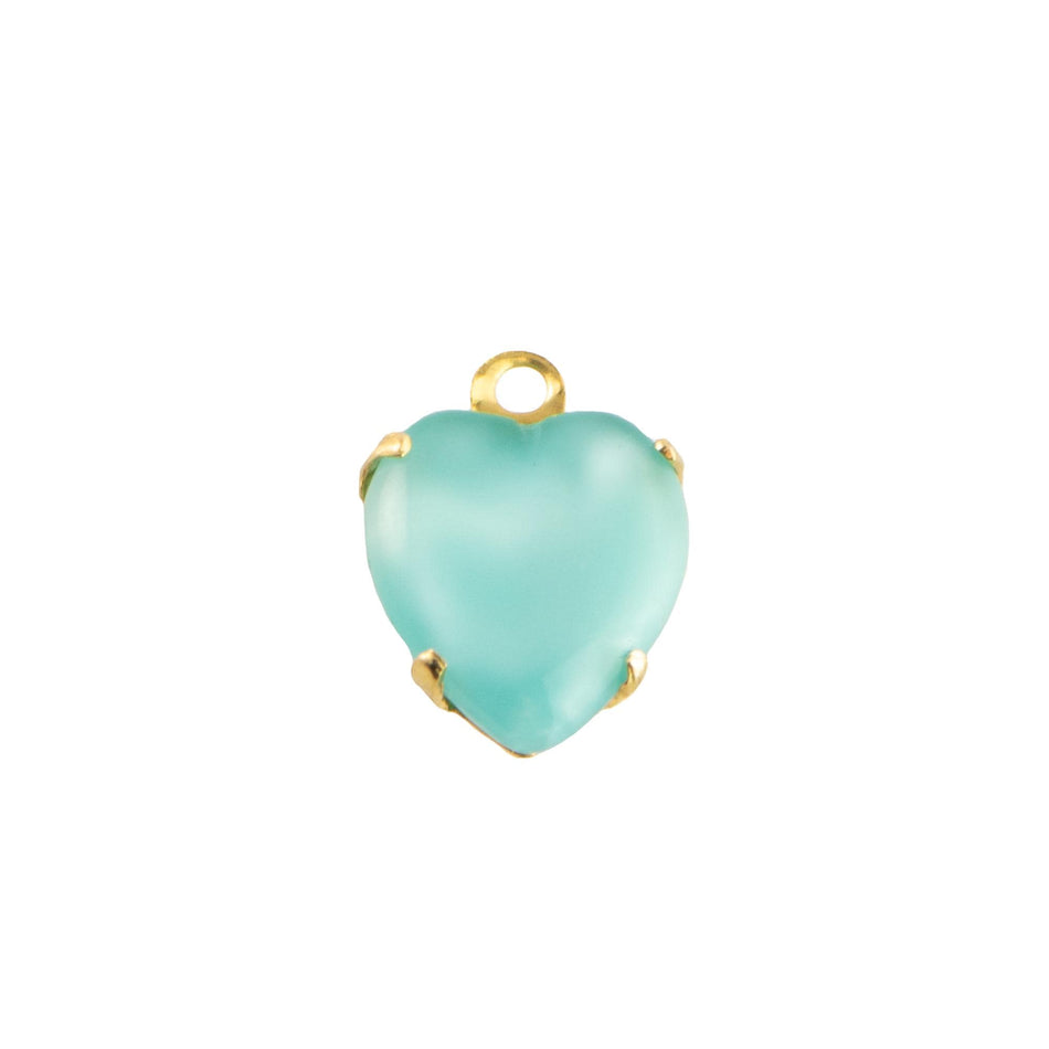 9x8mm Aqua Moonglow Glass Heart Stone in 1 Loop Closed Back Setting