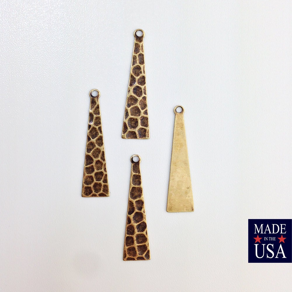 Hammered Brass Ox Narrow Triangle with Loop Pendant Drops (8) mtl412D