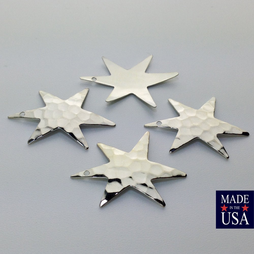 1 Hole Hammered Silver Plated Star Pendant Drops (4) mtl411B