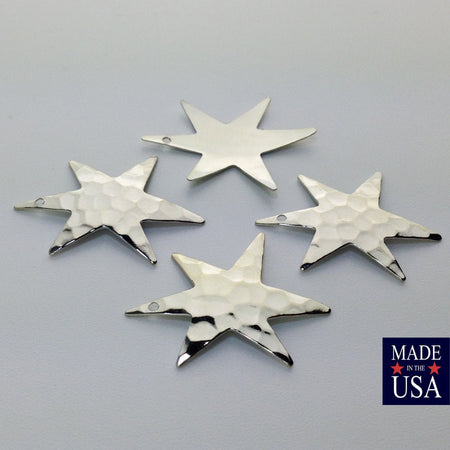 1 Hole Hammered Silver Plated Star Pendant Drops (4) mtl411B