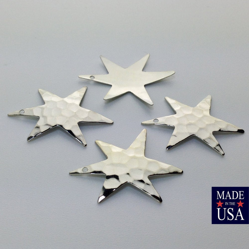 1 Hole Hammered Silver Plated Star Pendant Drops (4) mtl411B