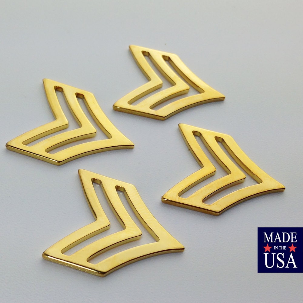 Gold Plated 2 Bar Chevron V Pendant Findings (4) mtl384D