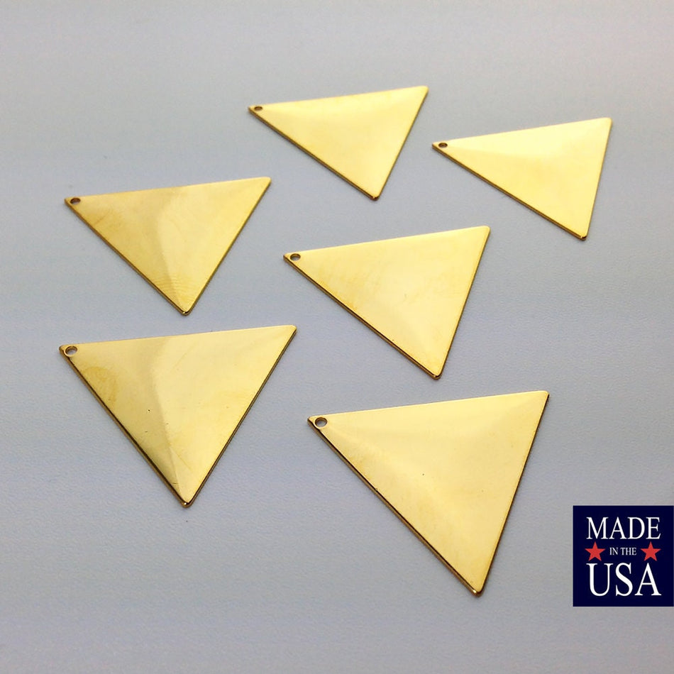 1 Hole Gold Plated Flat Geometric Triangle Pendant Charm (6) mtl441B