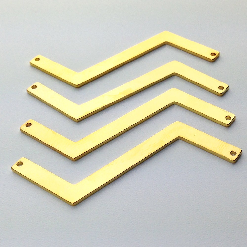 2 Hole Gold Plated Z Shaped Zigzag Connector Pendants (4) mtl269G