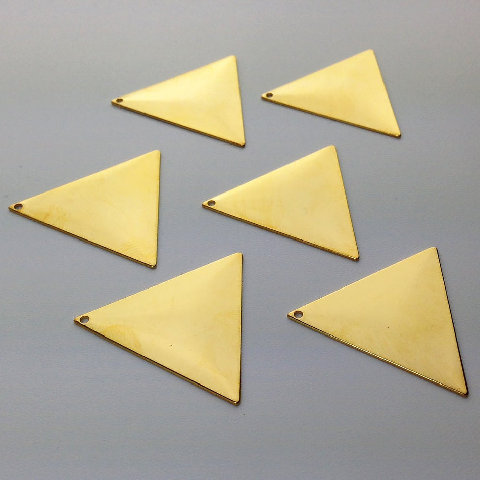 1 Hole Gold Plated Flat Geometric Triangle Pendant Charm (6) mtl441B