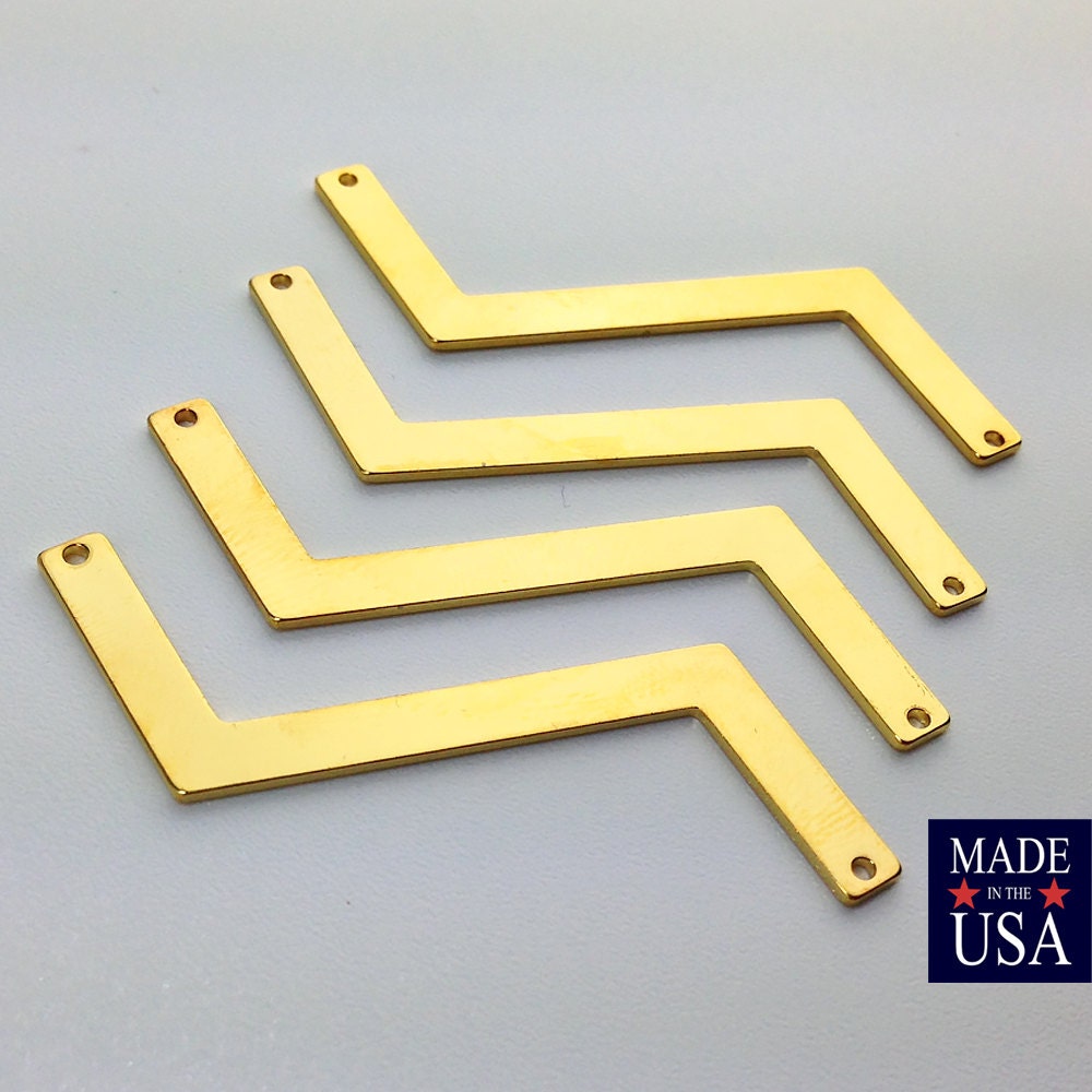 2 Hole Gold Plated Z Shaped Zigzag Connector Pendants (4) mtl269G