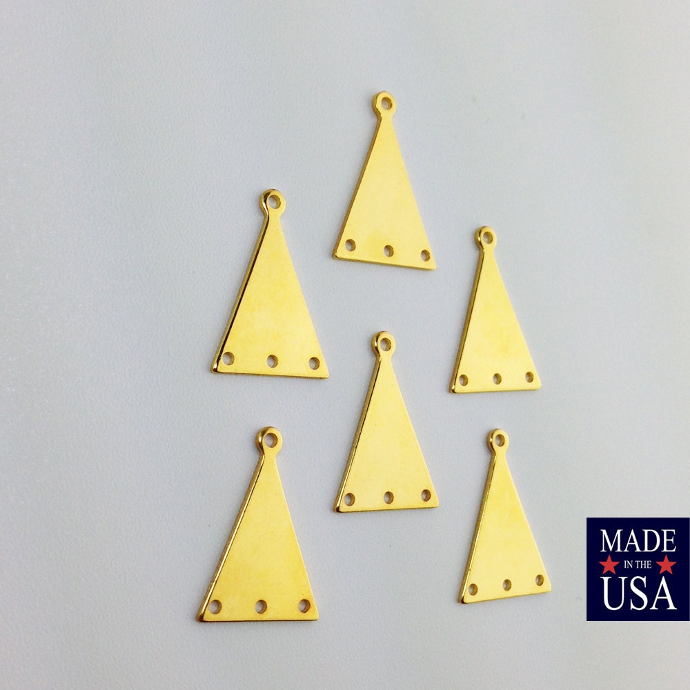 3 Hole Gold Plated Brass Triangle with Loop Charm Pendant (6) mtl399F