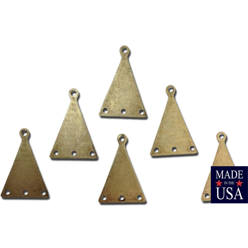 3 Hole Brass Ox Plated Brass Triangle with Loop Charm Pendant (6) mtl399E