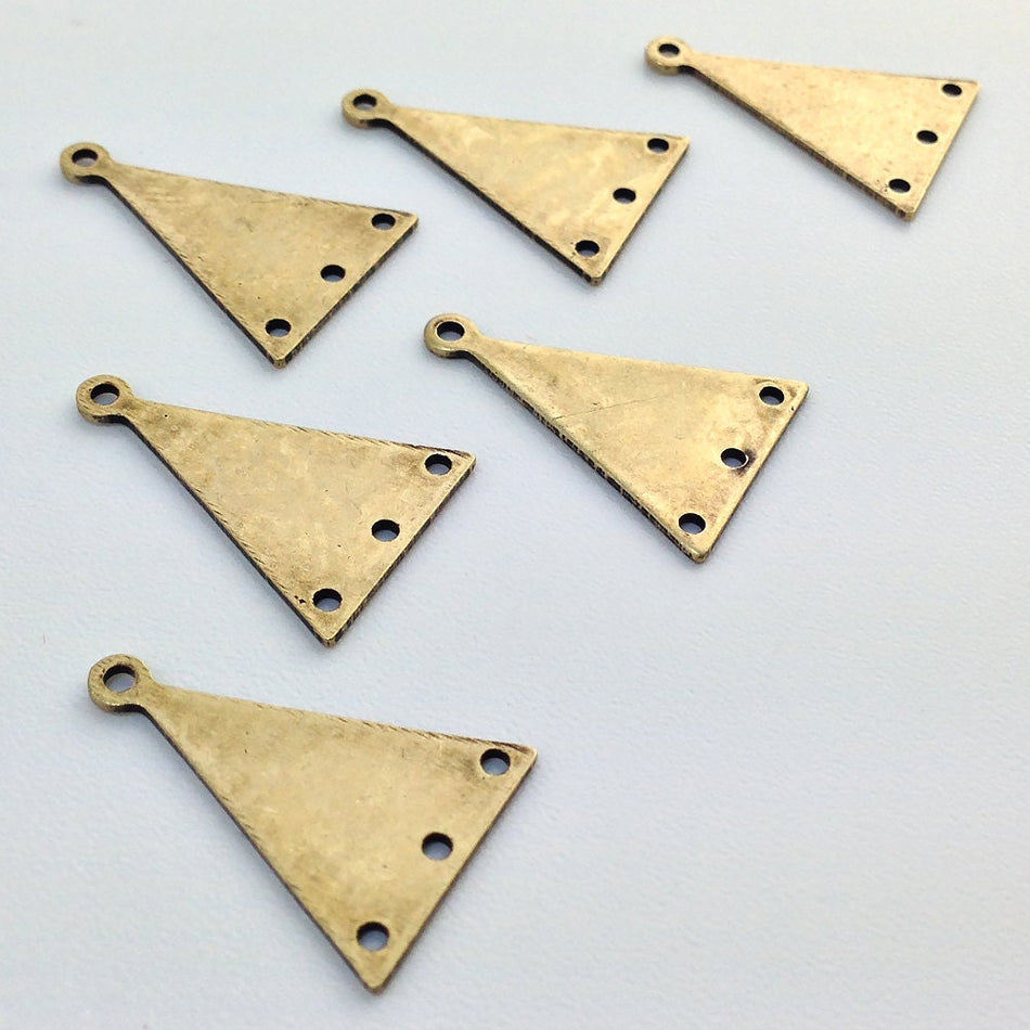 3 Hole Brass Ox Plated Brass Triangle with Loop Charm Pendant (6) mtl399E