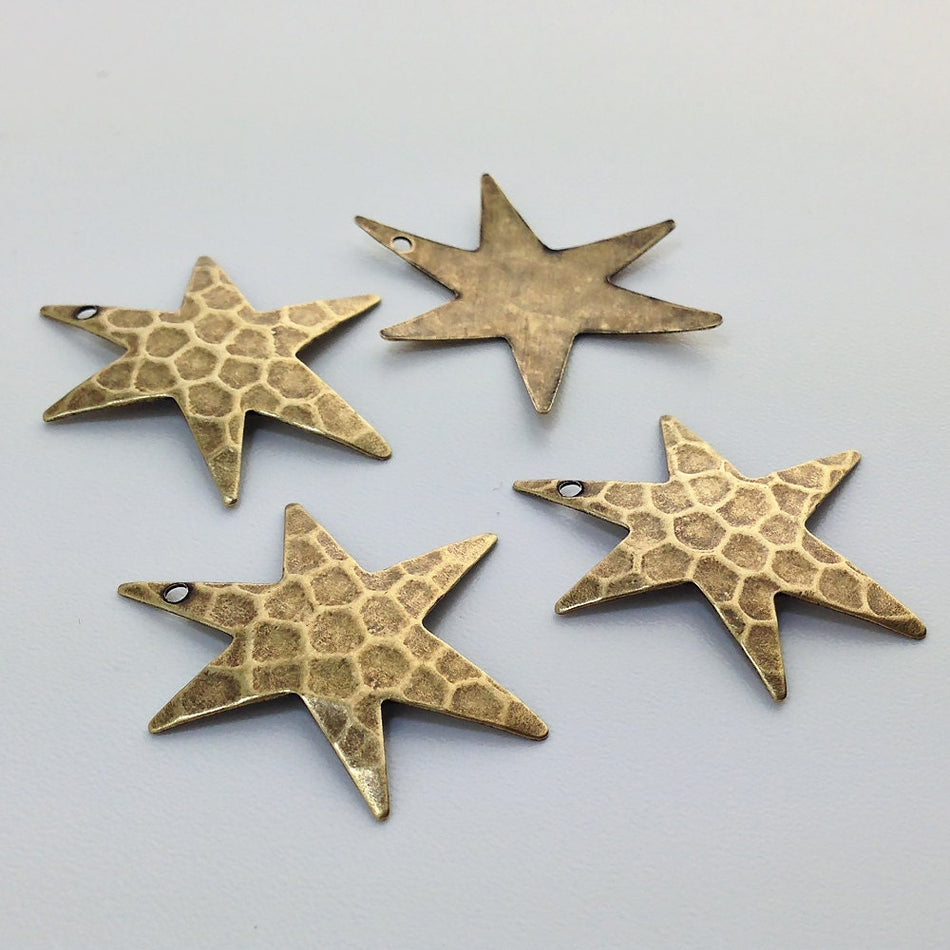 1 Hole Hammered Brass Ox Star Pendant Drops (4) mtl411C