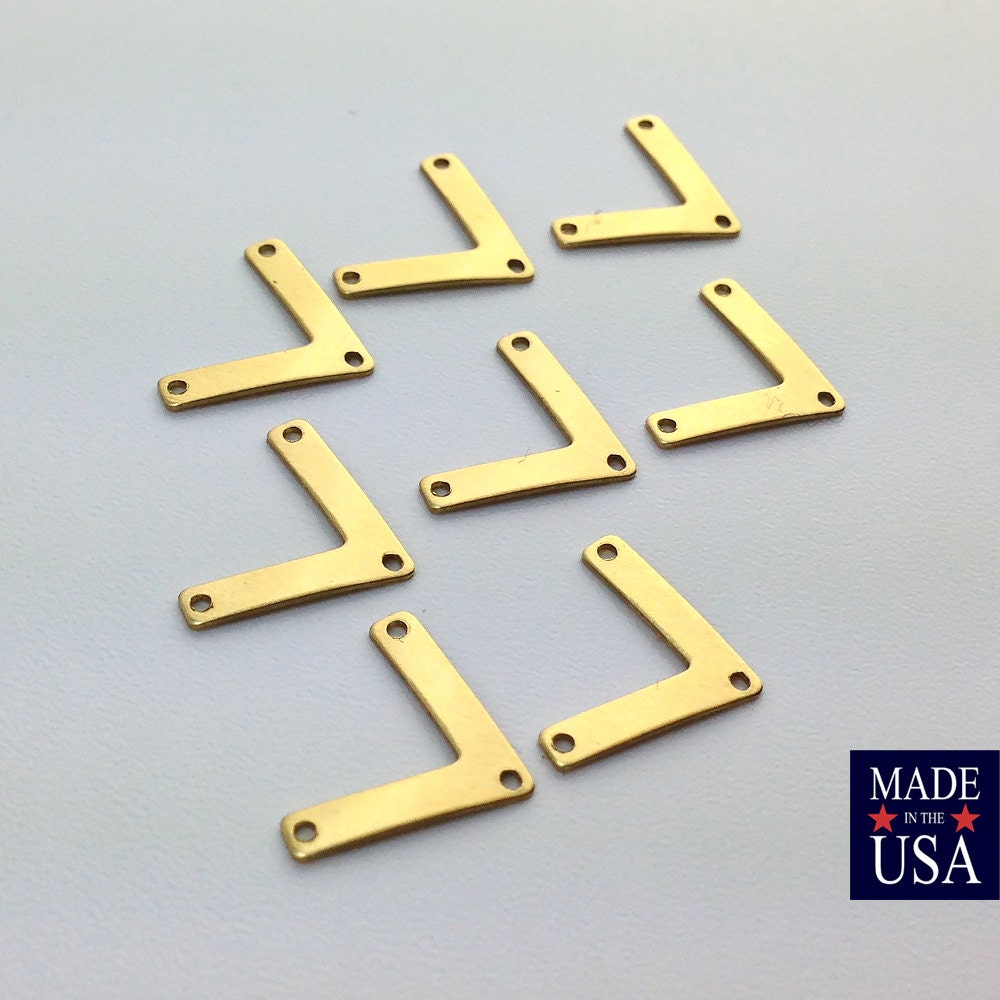 3 Hole Raw Brass V Connector Pendant 11x15mm (8) mtl442A