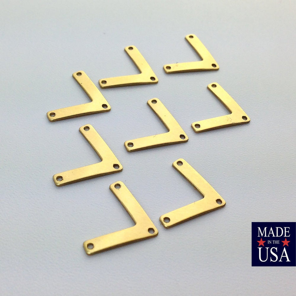 3 Hole Raw Brass V Connector Pendant 11x15mm (8) mtl442A