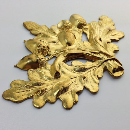 Gold Plated Large Acorn and Leaves Stamping 127x86mm (1)