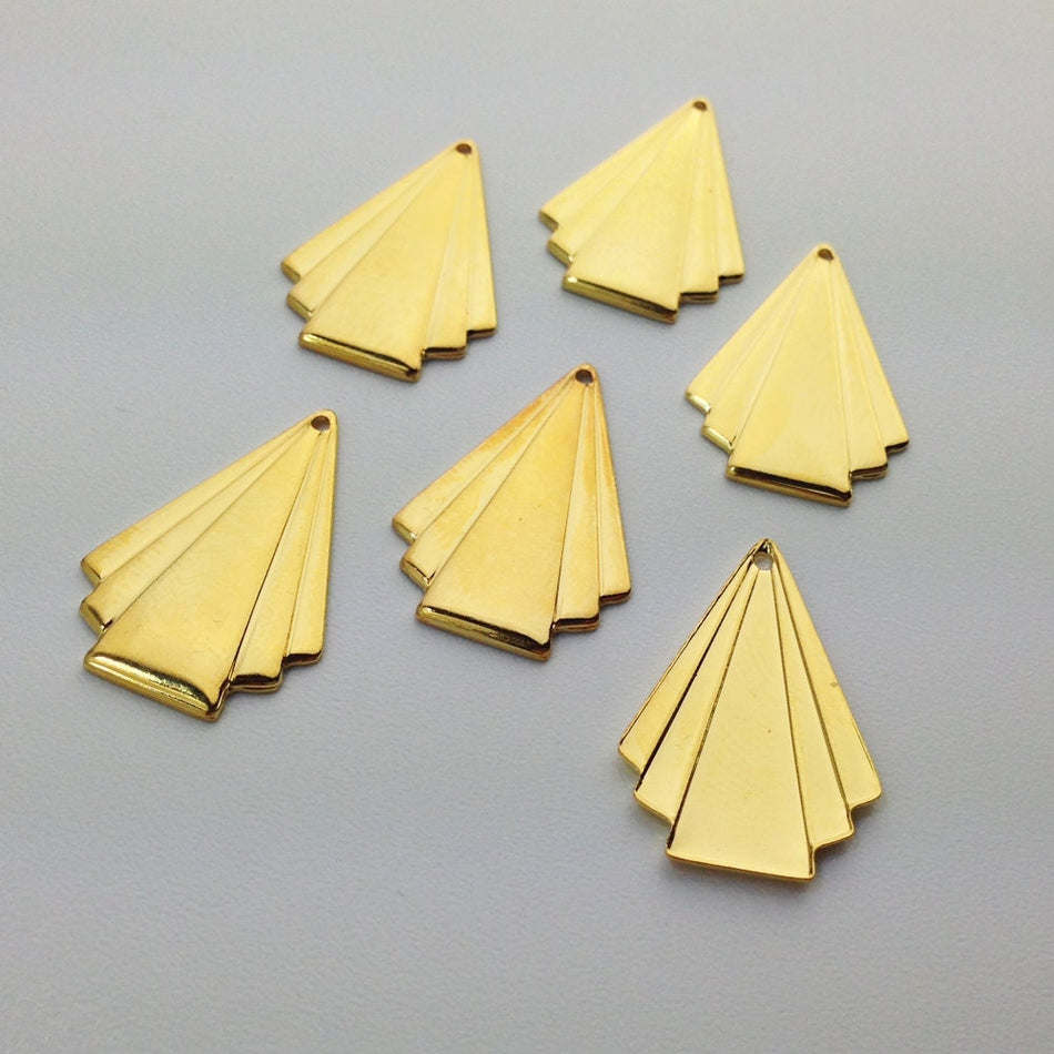 1 Hole Small Gold Plated Deco Triangle Fan Pendant 25x17mm (6)