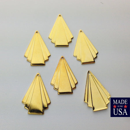 1 Hole Small Gold Plated Deco Triangle Fan Pendant 25x17mm (6)