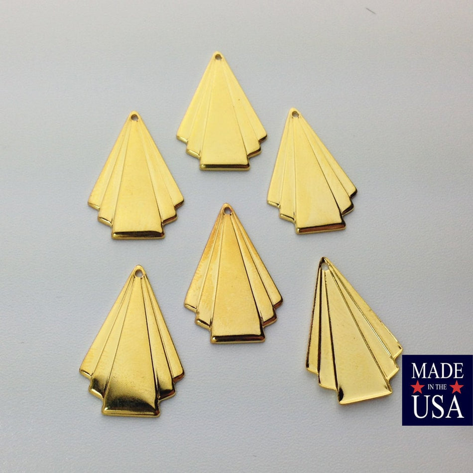1 Hole Small Gold Plated Deco Triangle Fan Pendant 25x17mm (6)