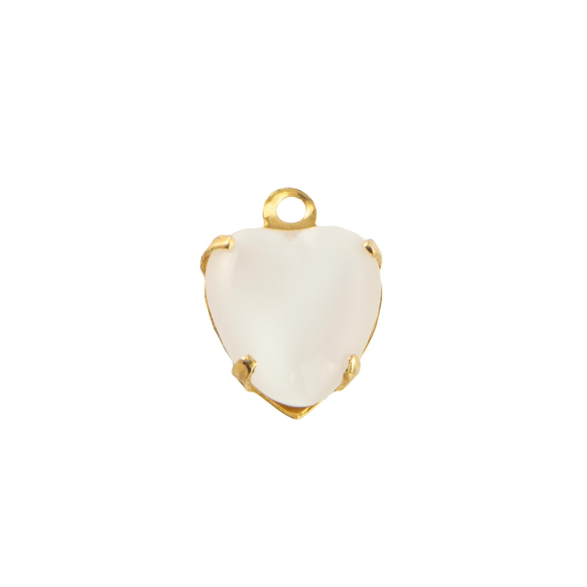 9x8mm White Moonglow Glass Heart Stone in 1 Loop Closed Back Setting