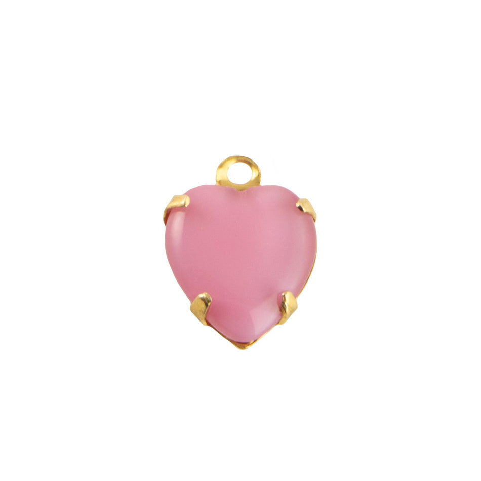 9x8mm Pink Moonglow Glass Heart Stone in 1 Loop Closed Back Setting