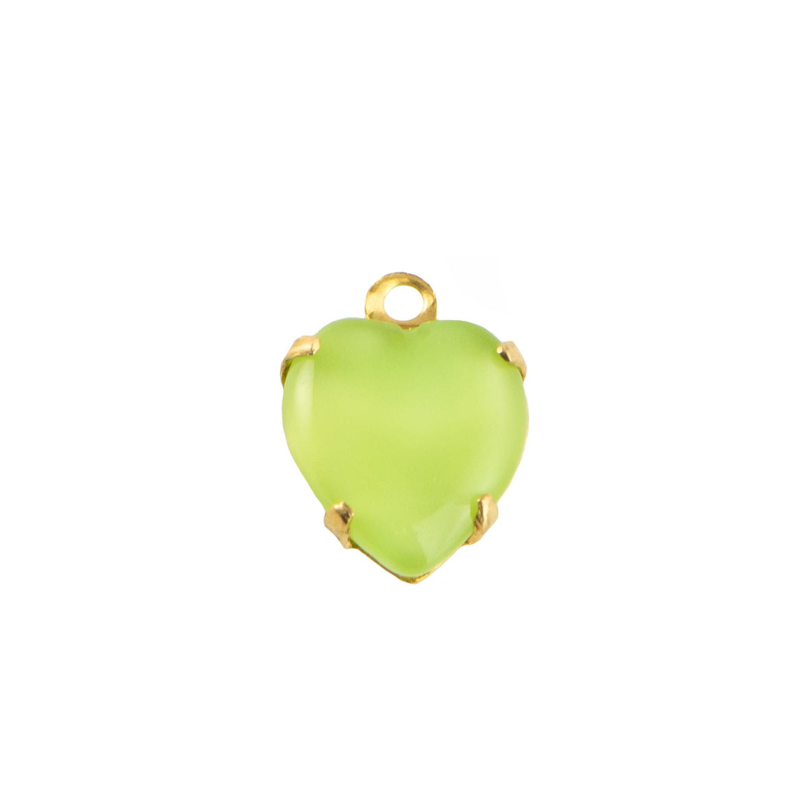 9x8mm Light Green Moonglow Glass Heart Stone in 1 Loop Closed Back Setting