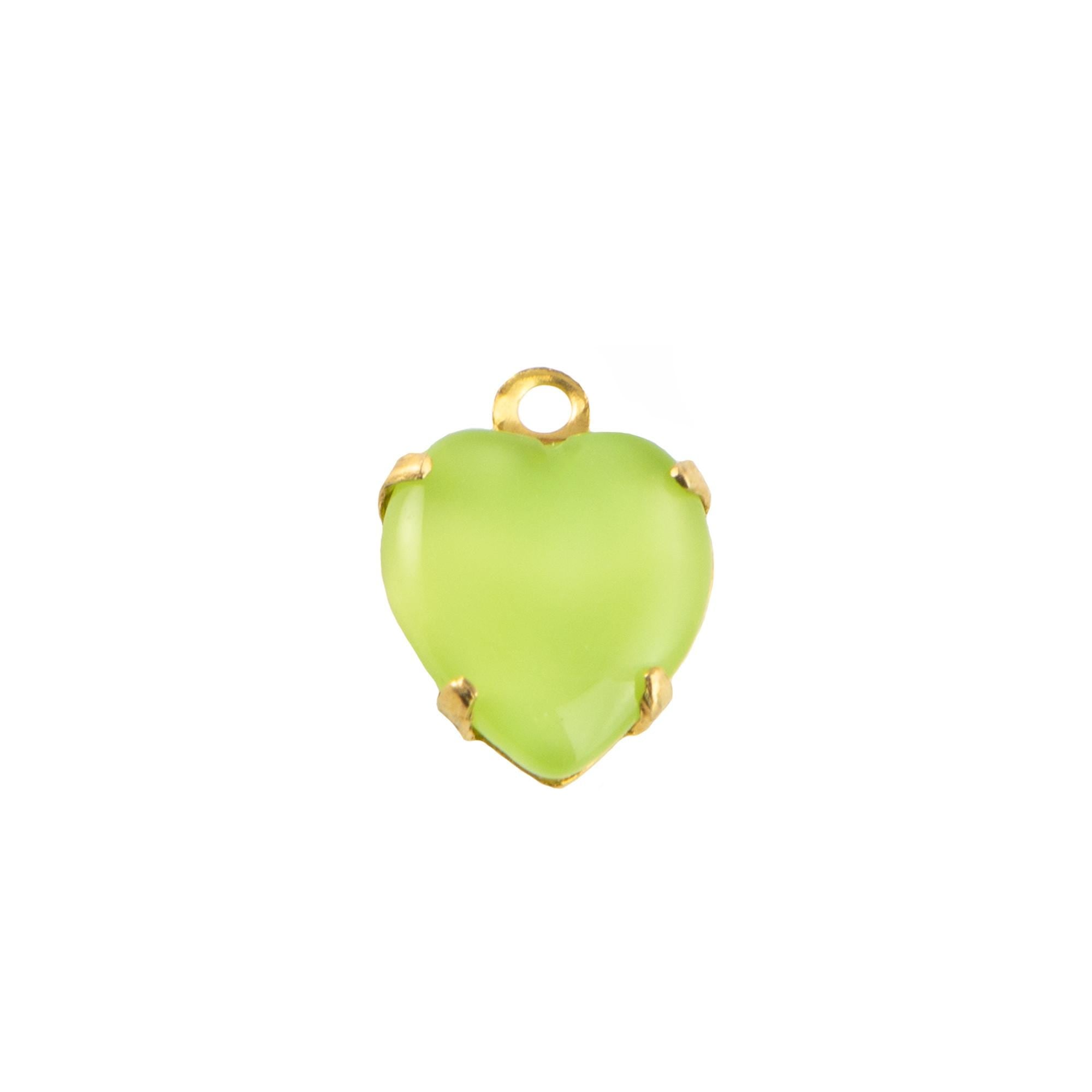 9x8mm Light Green Moonglow Glass Heart Stone in 1 Loop Closed Back Setting