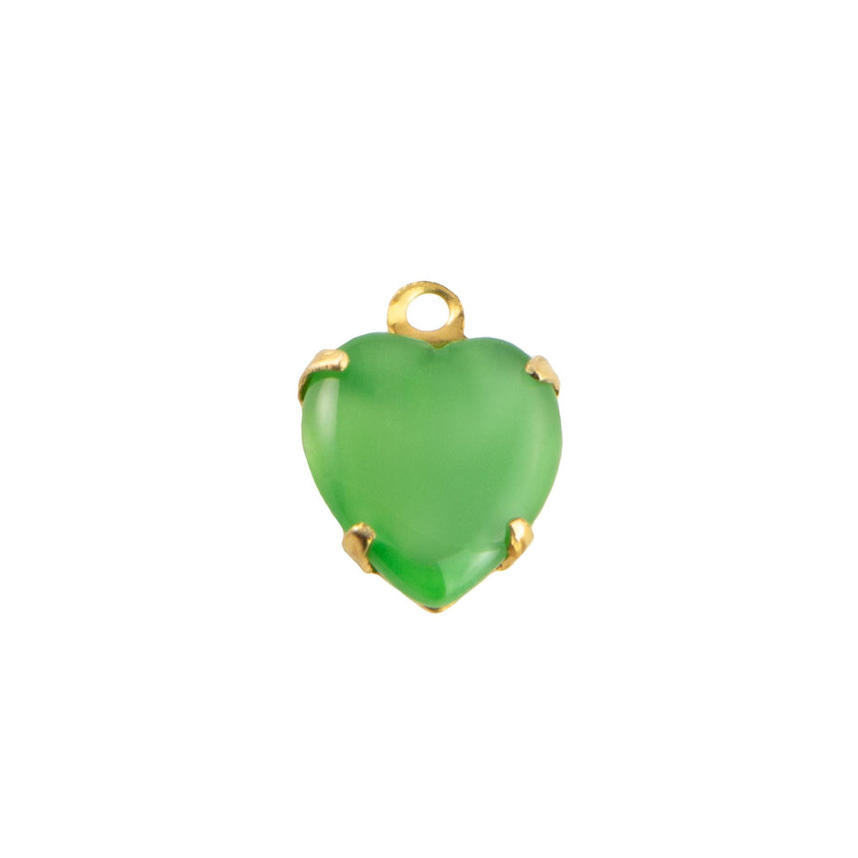 9x8mm Green Moonglow Glass Heart Stone in 1 Loop Closed Back Setting