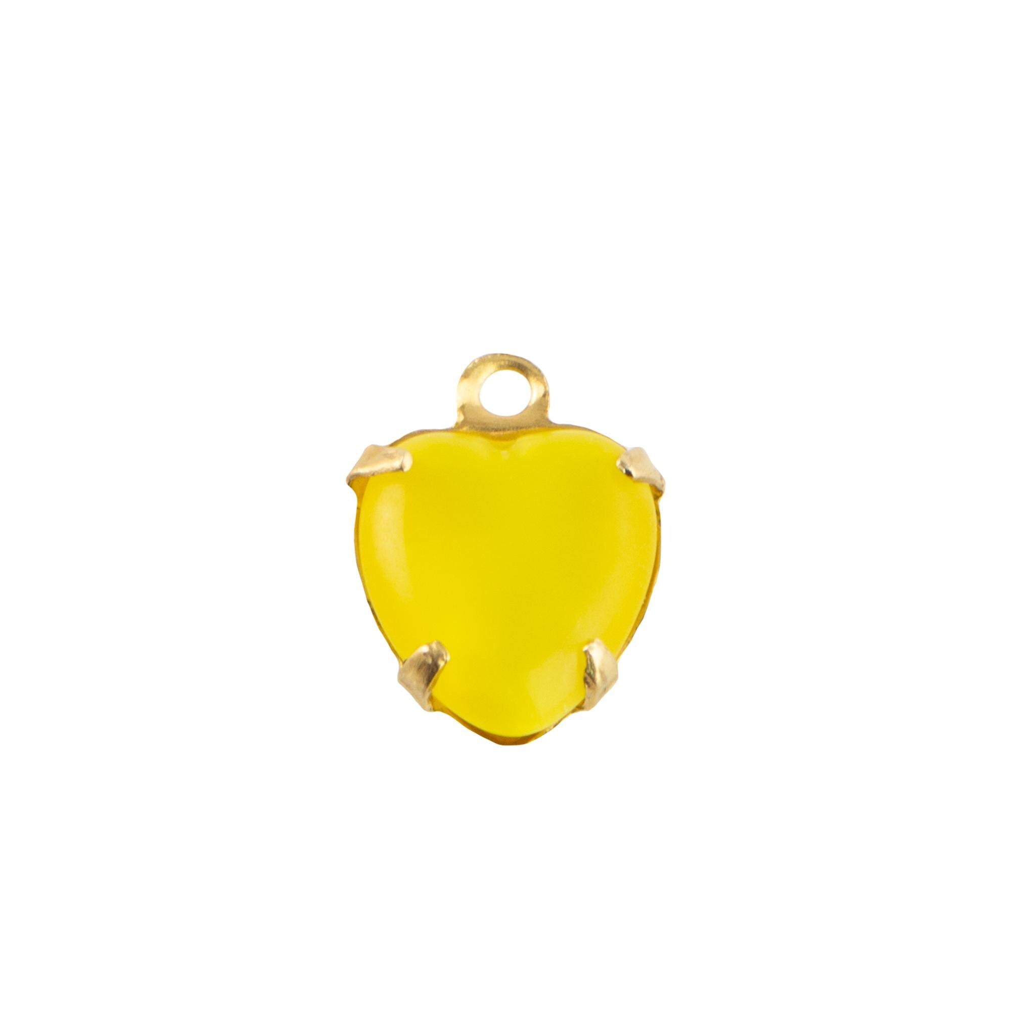 9x8mm Yellow Moonglow Glass Heart Stone in 1 Loop Closed Back Setting