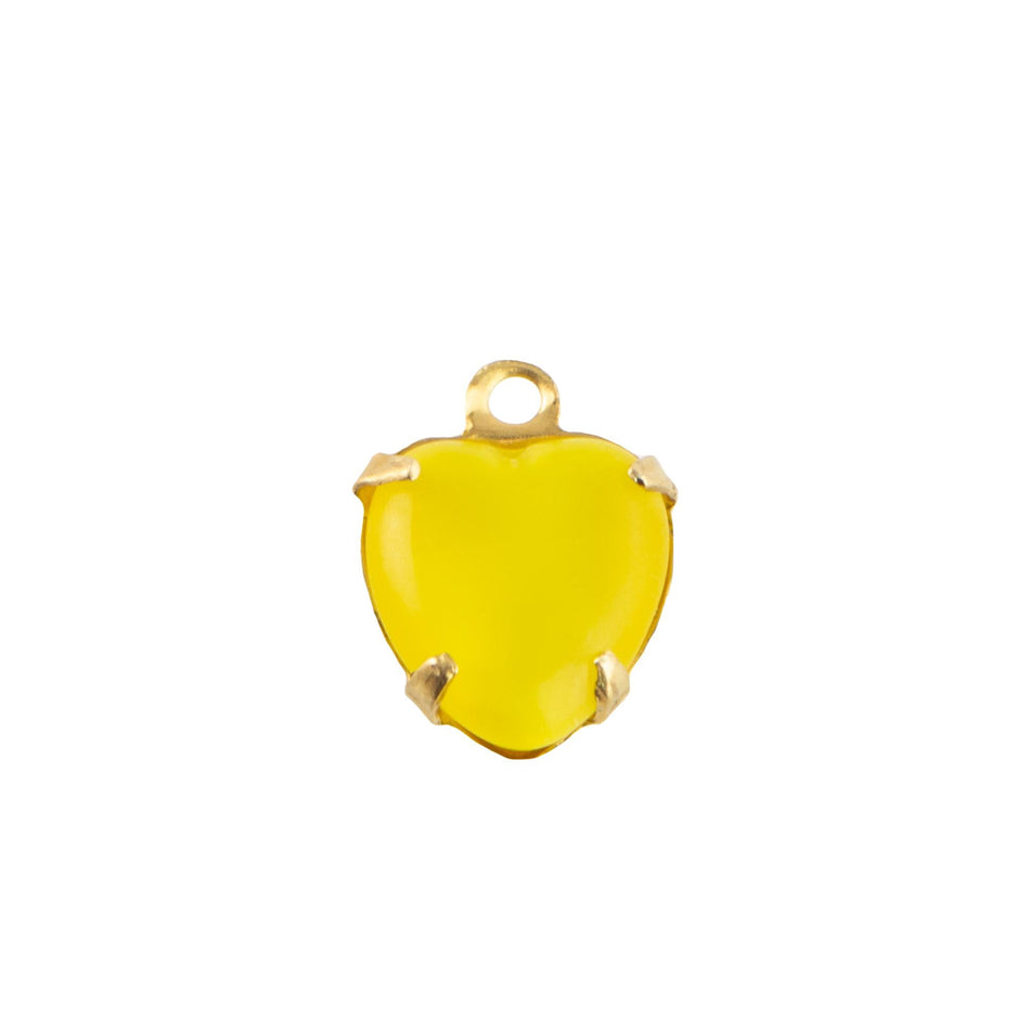 9x8mm Yellow Moonglow Glass Heart Stone in 1 Loop Closed Back Setting