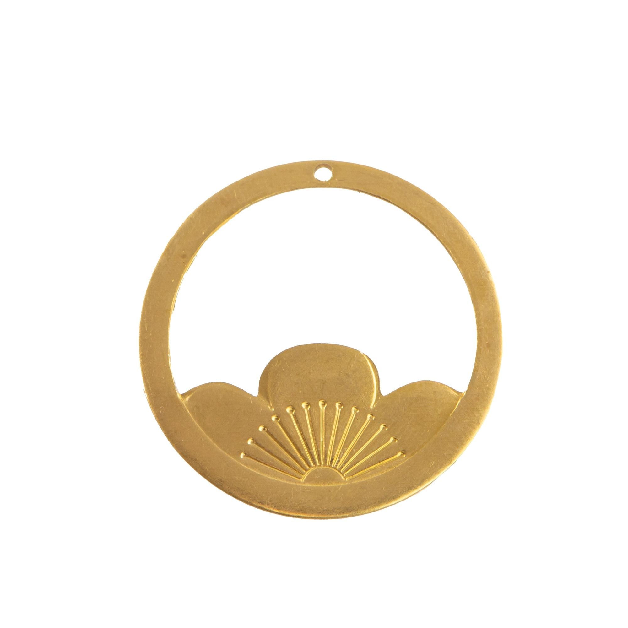 Large Raw Brass Lotus Flower Hoops Charms 33mm (4)