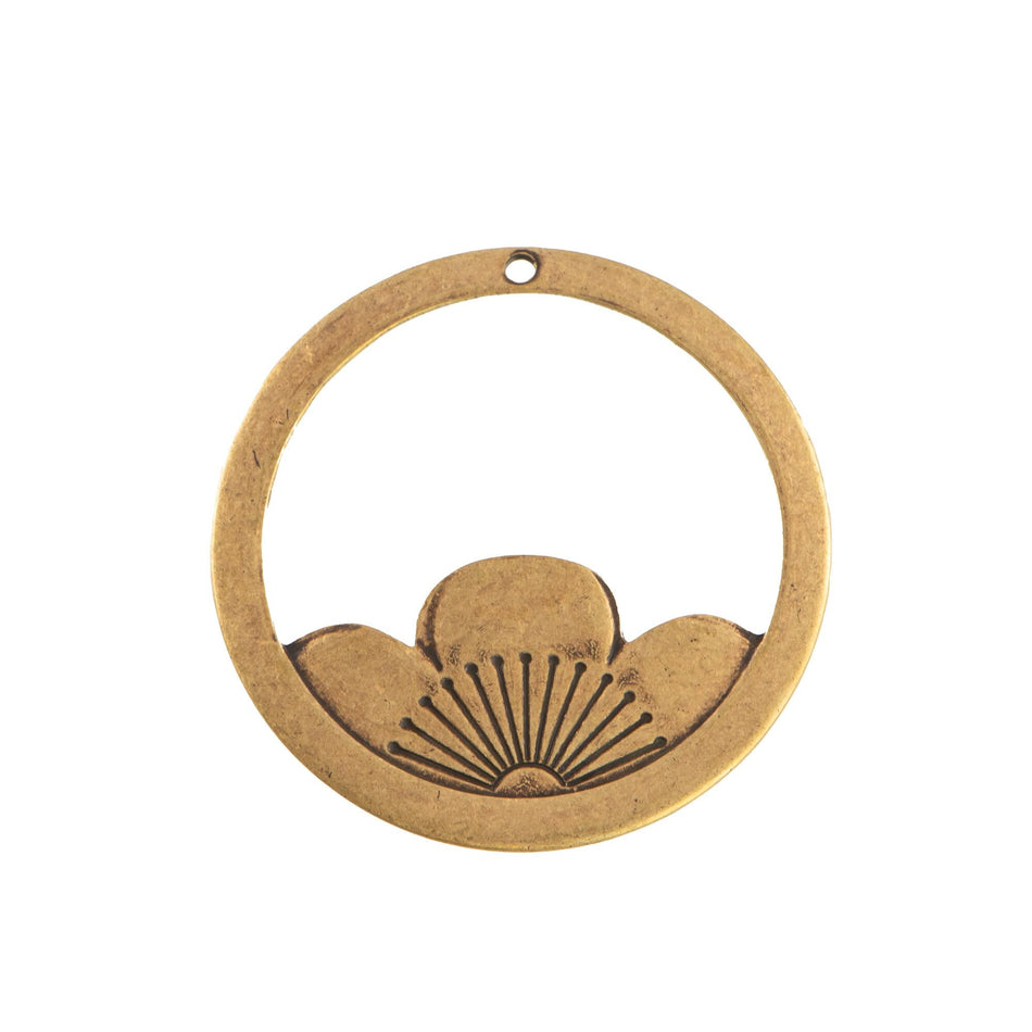 Large Raw Brass Lotus Flower Hoops Charms 33mm (4)