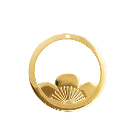 Large Raw Brass Lotus Flower Hoops Charms 33mm (4)