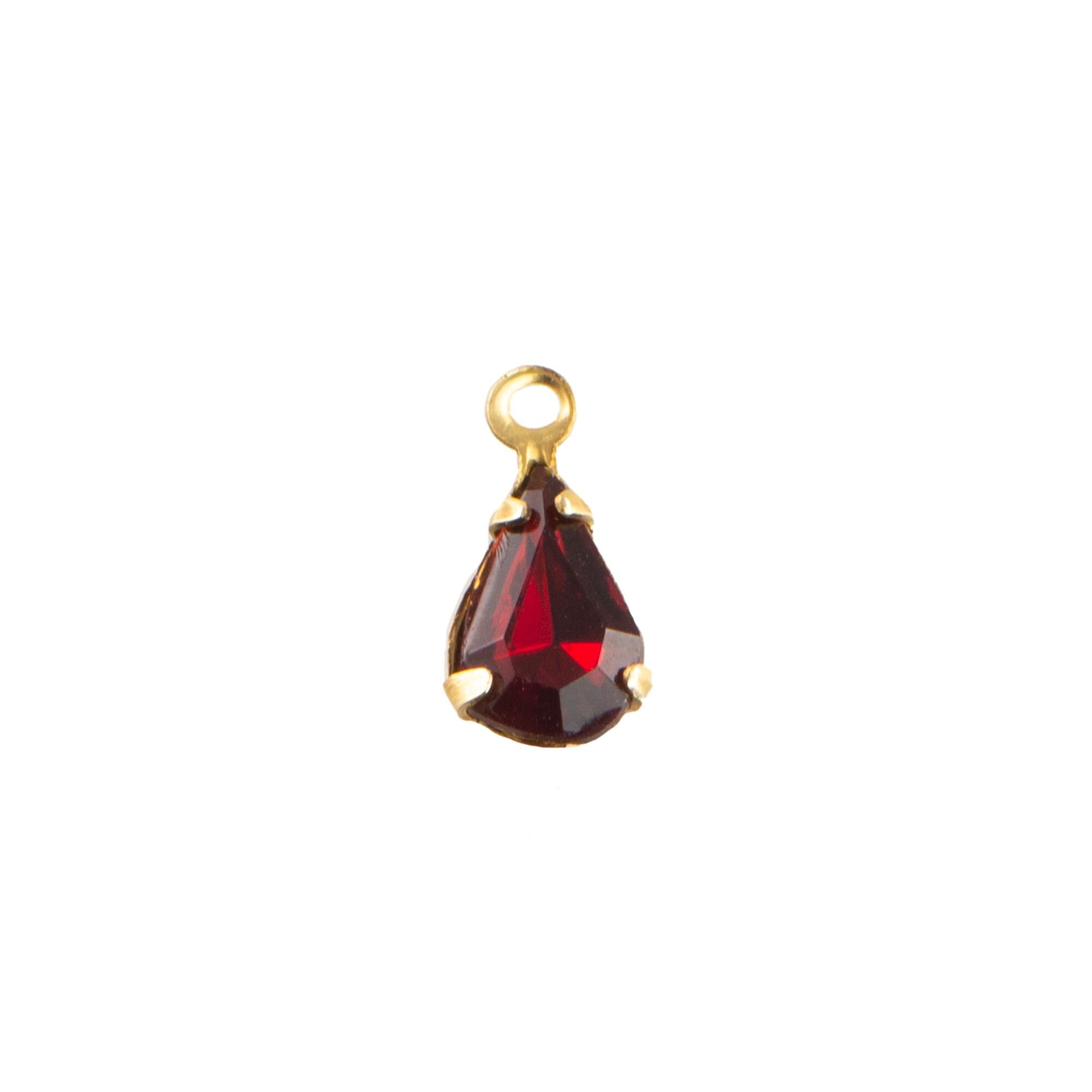 8x4mm Ruby Faceted Glass Teardrop Stone in 1 Loop Setting