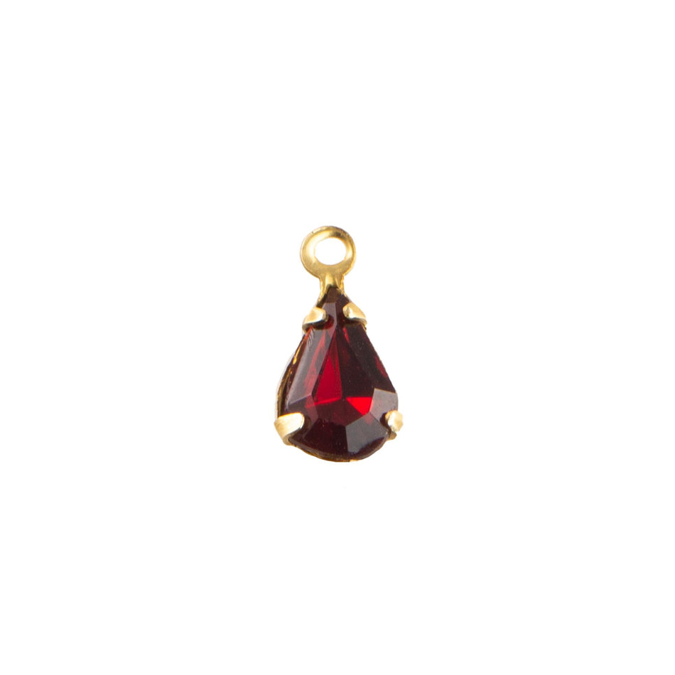 8x4mm Ruby Faceted Glass Teardrop Stone in 1 Loop Setting