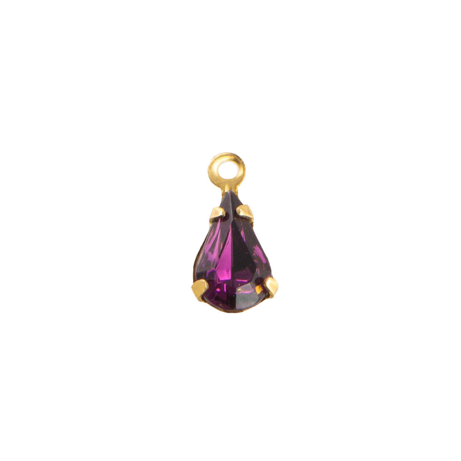 8x4mm Amethyst Faceted Glass Teardrop Stone in 1 Loop Setting