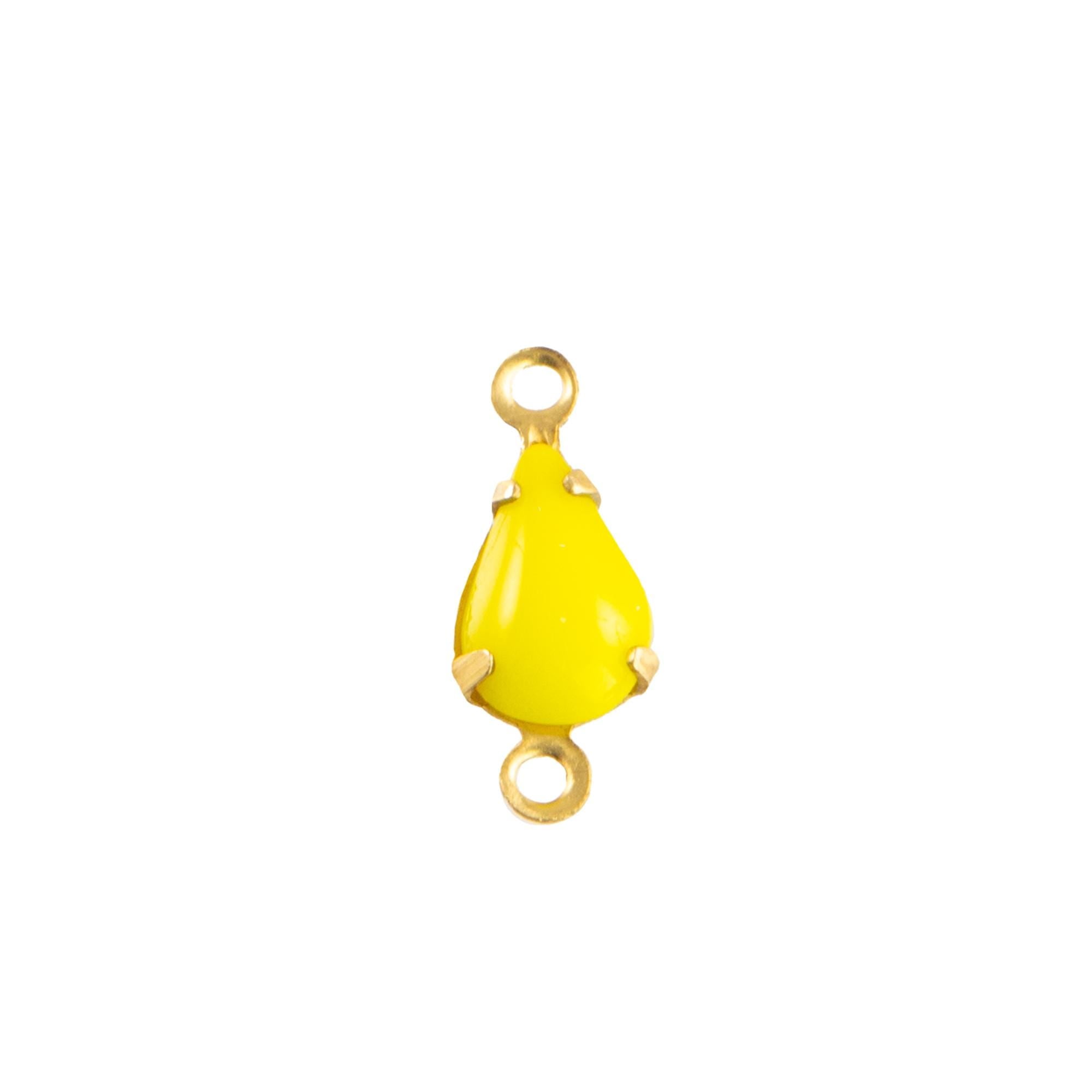 8x4mm Opaque Yellow Glass Teardrop Stone in 2 Loop Setting
