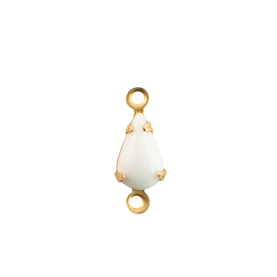 8x4mm Opaque White Glass Teardrop Stone in 2 Loop Setting