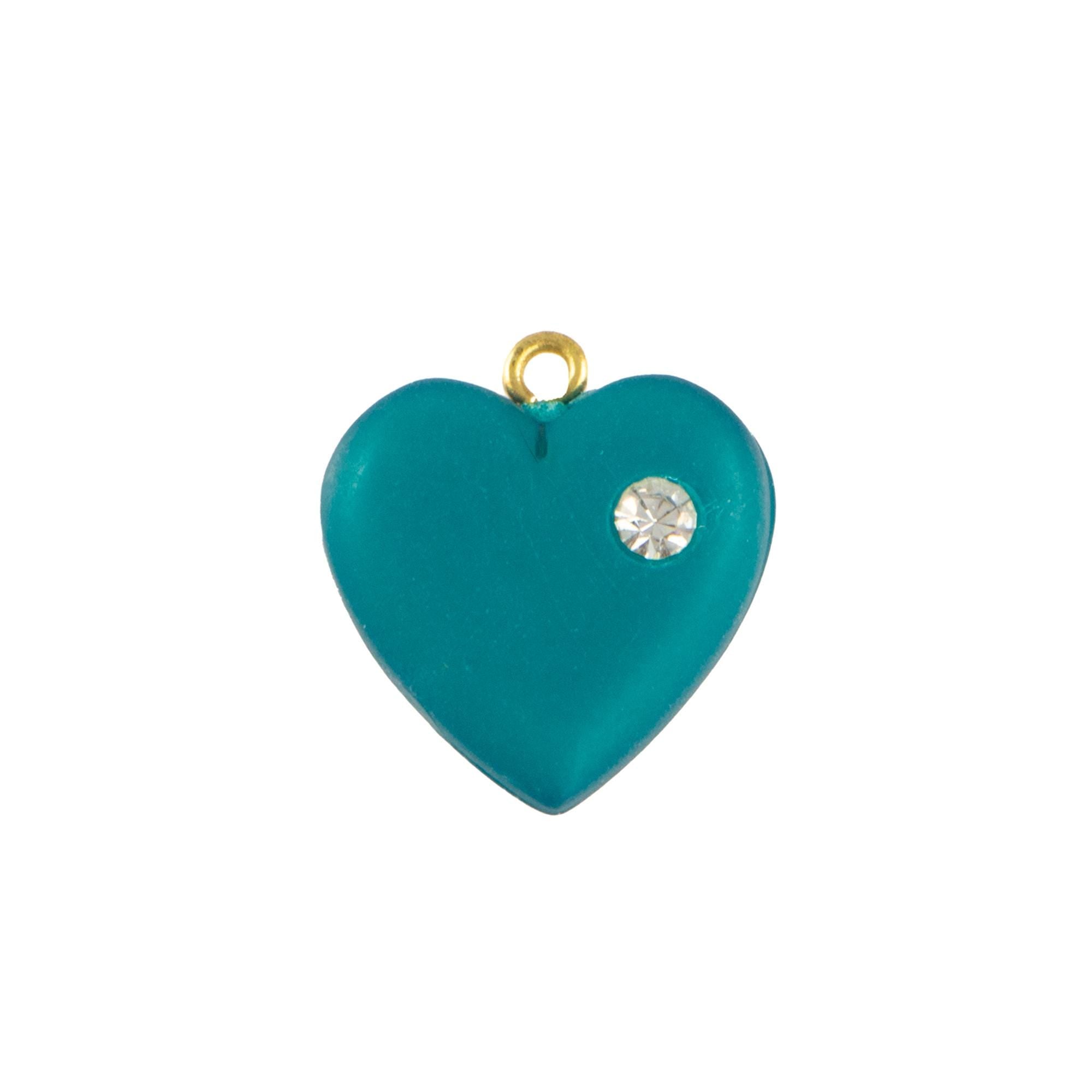 Vintage Matte Teal Heart Charm with Rhinestone (2)