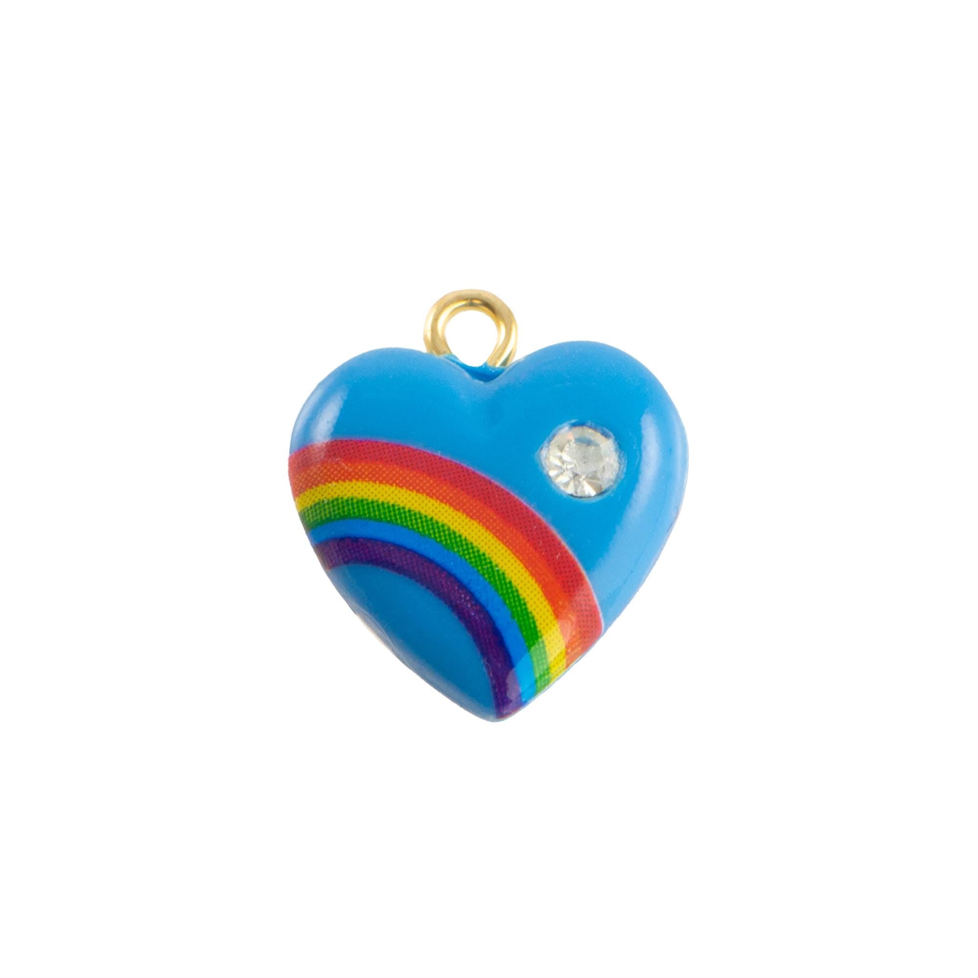 Vintage Blue Rainbow Plastic Heart Charm with Rhinestone (2)