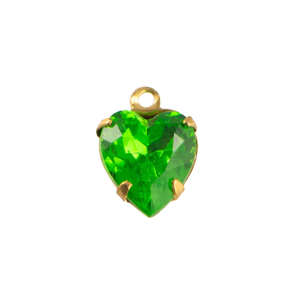 9x8mm Peridot Faceted Glass Heart Stone in 1 Loop Closed Back Setting