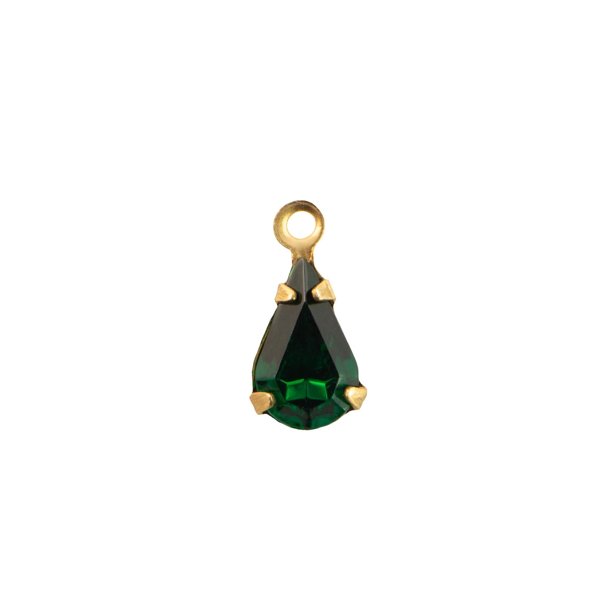 8x4mm Emerald Faceted Glass Teardrop Stone in 1 Loop Setting