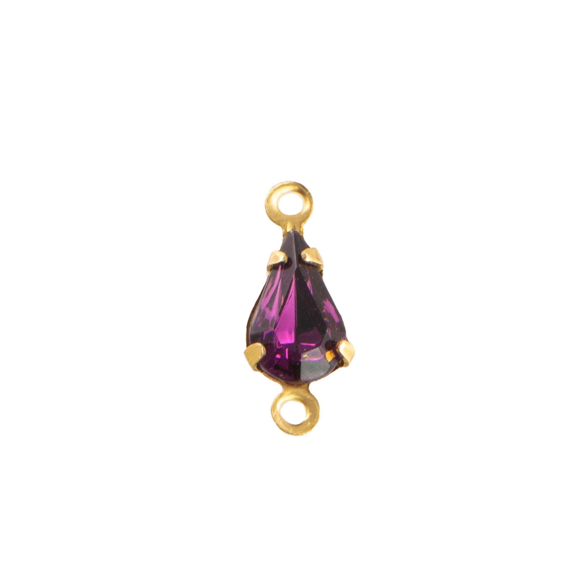 8x4mm Amethyst Faceted Glass Teardrop Stone in 2 Loop Setting