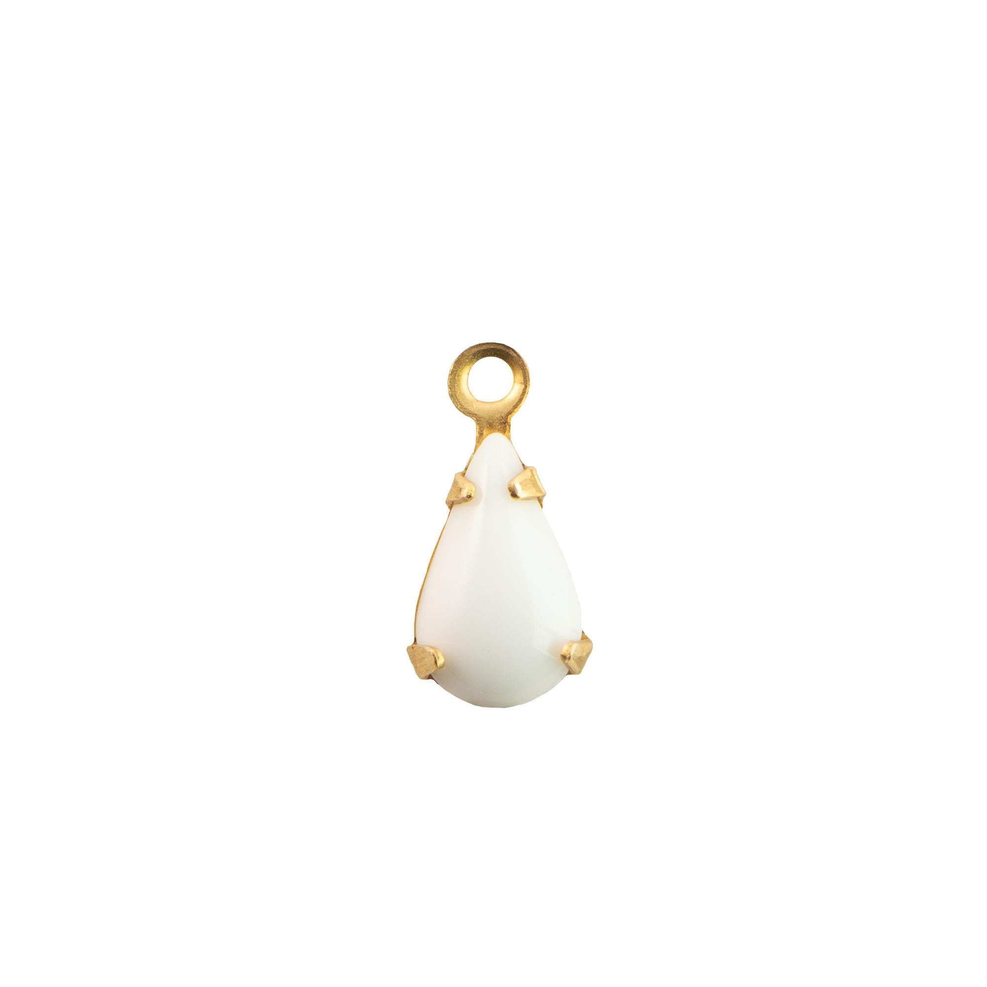 8x4mm White Glass Teardrop Stone in 1 Loop Setting