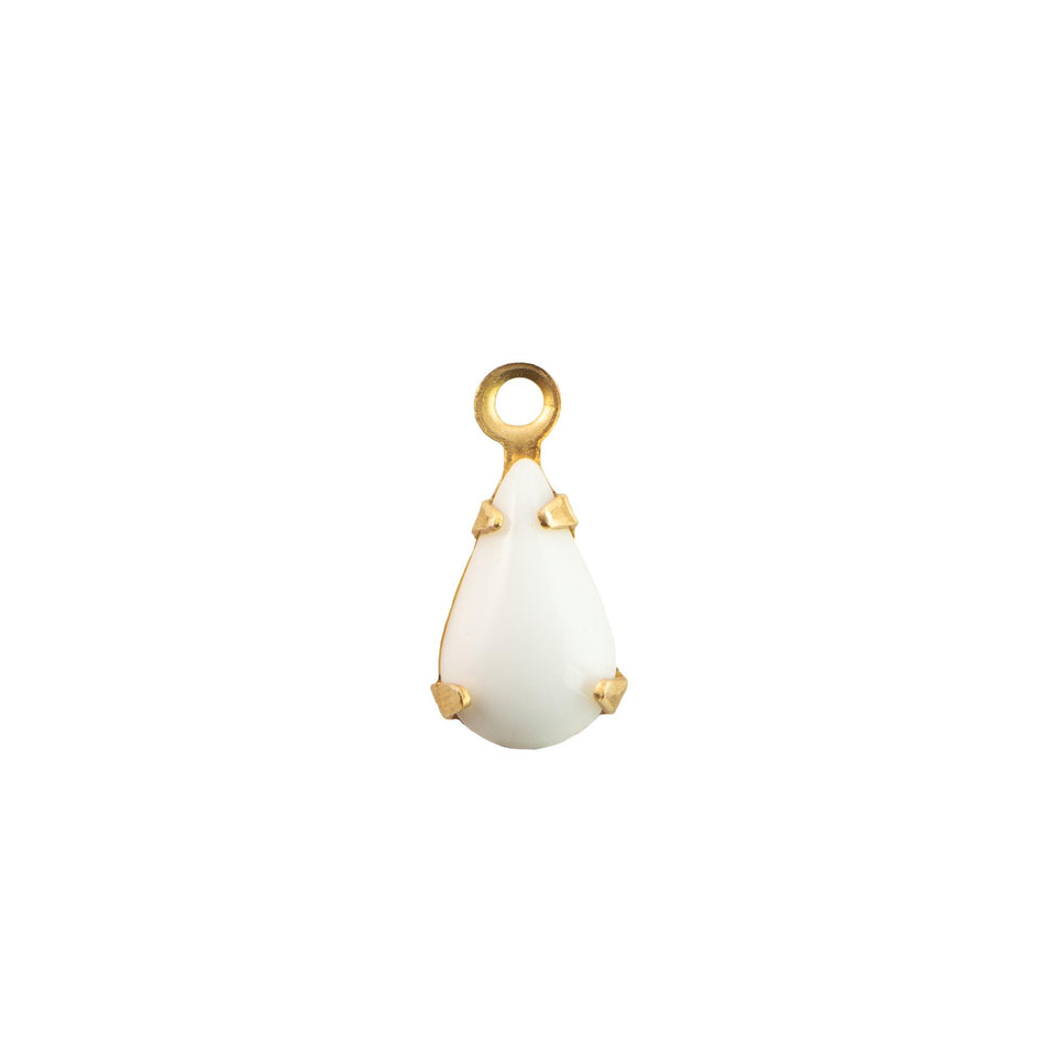 8x4mm White Glass Teardrop Stone in 1 Loop Setting