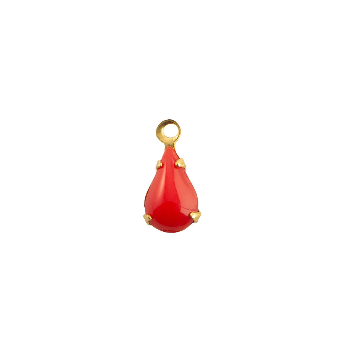 8x4mm Red Glass Teardrop Stone in 1 Loop Setting