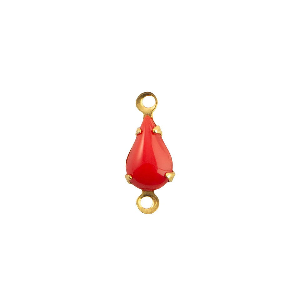 8x4mm Opaque Red Glass Teardrop Stone in 2 Loop Setting