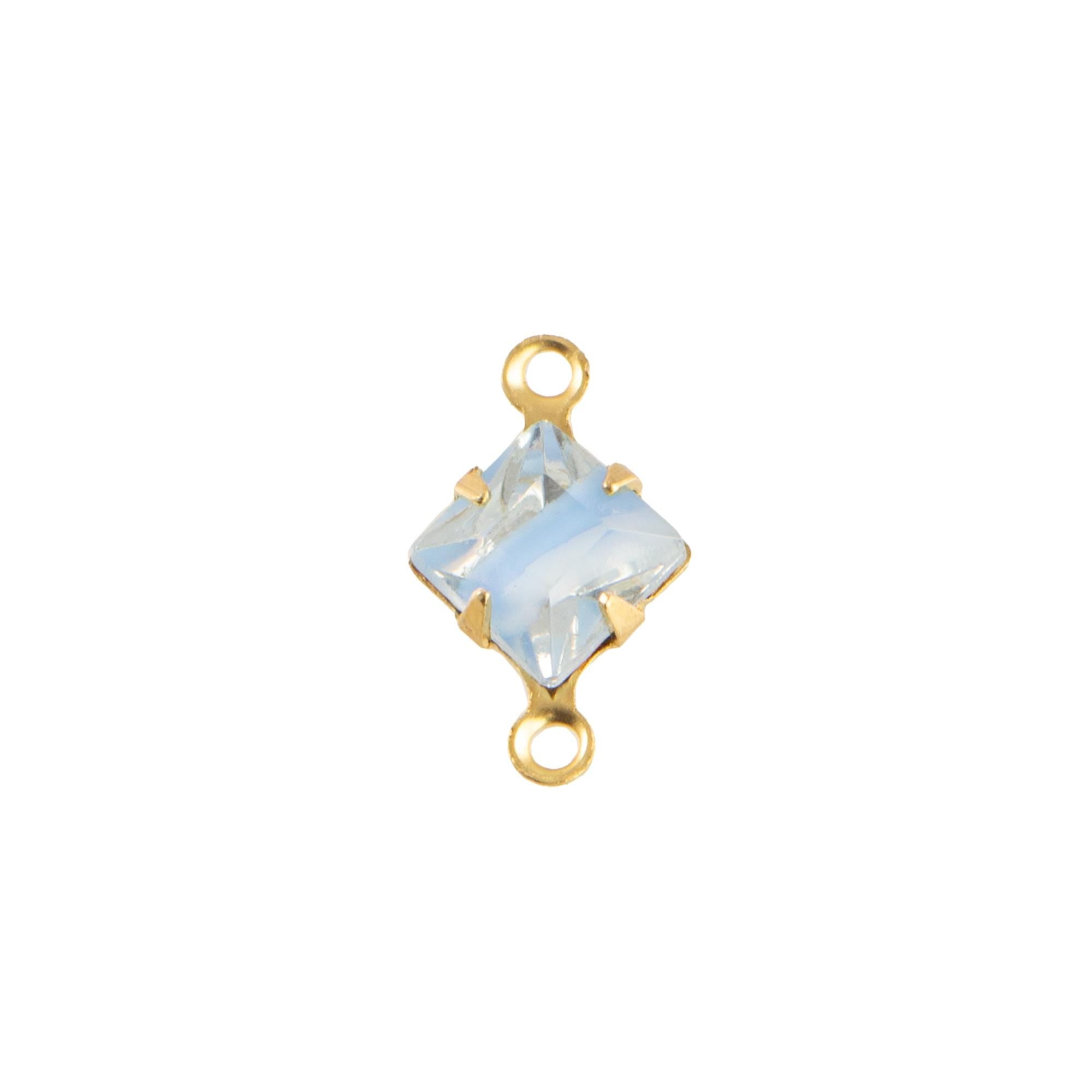 6mm Blue Givre Faceted Glass Square Stone in 2 Loop Setting