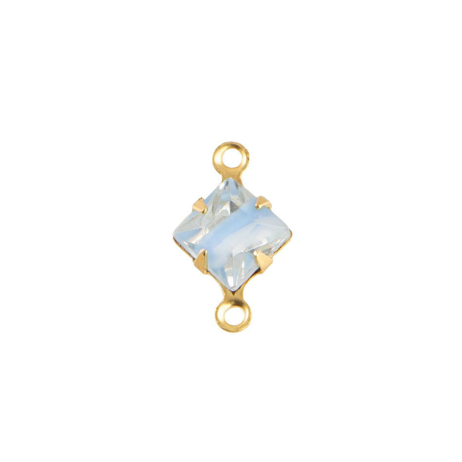 6mm Blue Givre Faceted Glass Square Stone in 2 Loop Setting