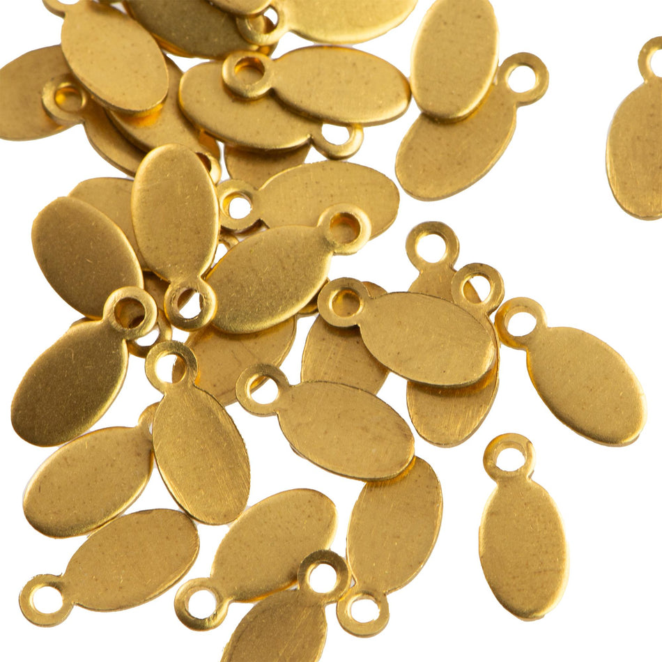 1 Loop Raw Brass Tiny Oval Blank Tag Drop Charms 9mm x 4mm (16)