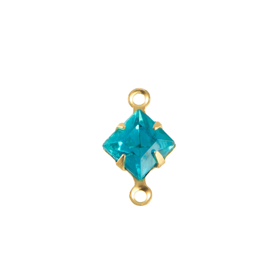 6mm Aqua Faceted Glass Square Stone in 2 Loop Setting