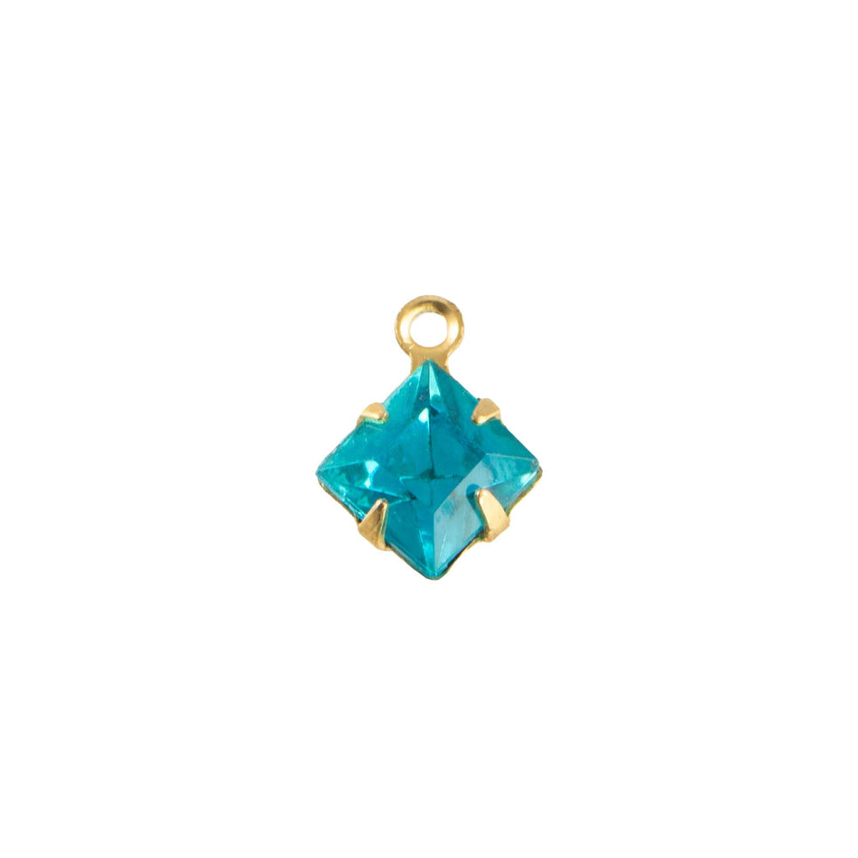 6mm Aqua Faceted Glass Square Stone in 1 Loop Setting