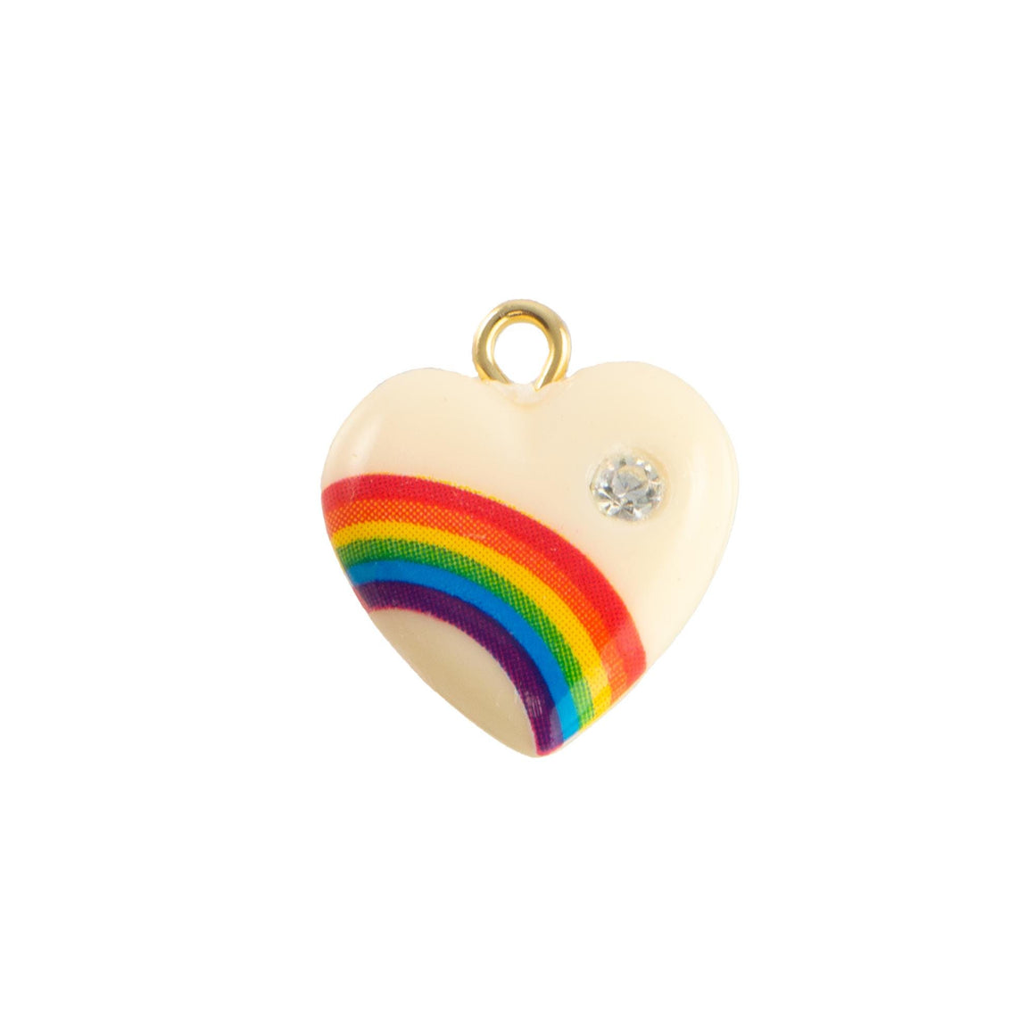 Vintage Cream Rainbow Plastic Heart Charm with Rhinestone (2)